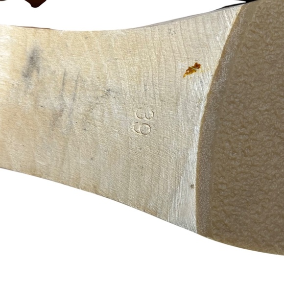 Swedish Hasbeens Kringlan Wood Clogs Heels Tan Woven Leather Sandals EU 39 US 9 - Picture 12 of 13